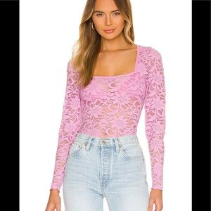 NWT Free People Long Distance Lace Layering Top Lavender Pink size M